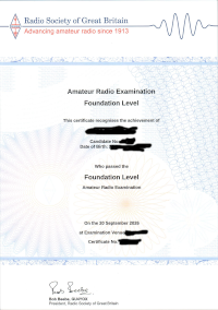 Foundation Test Certificate