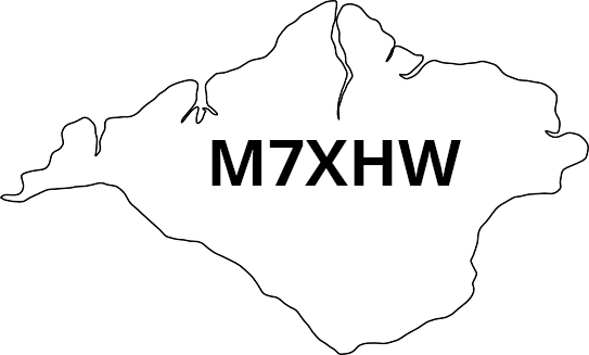 An outline of the Isle of Wight with my callsign in the middle